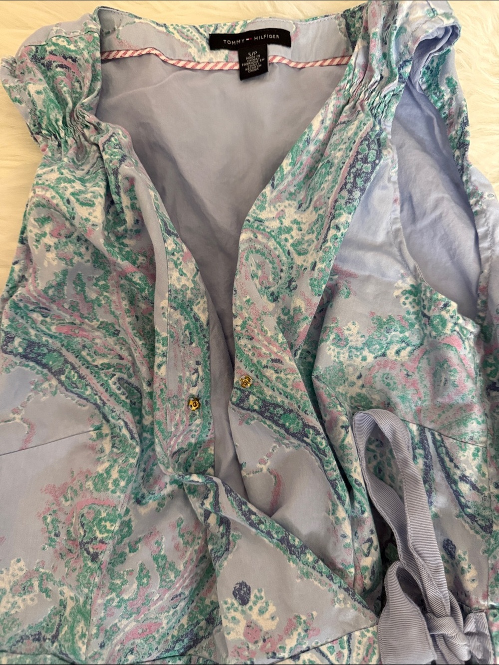 Tommy Hilfiger Paisley Wrap Dress Size Small 100% Cotton Knee Length - Picture 5 of 9
